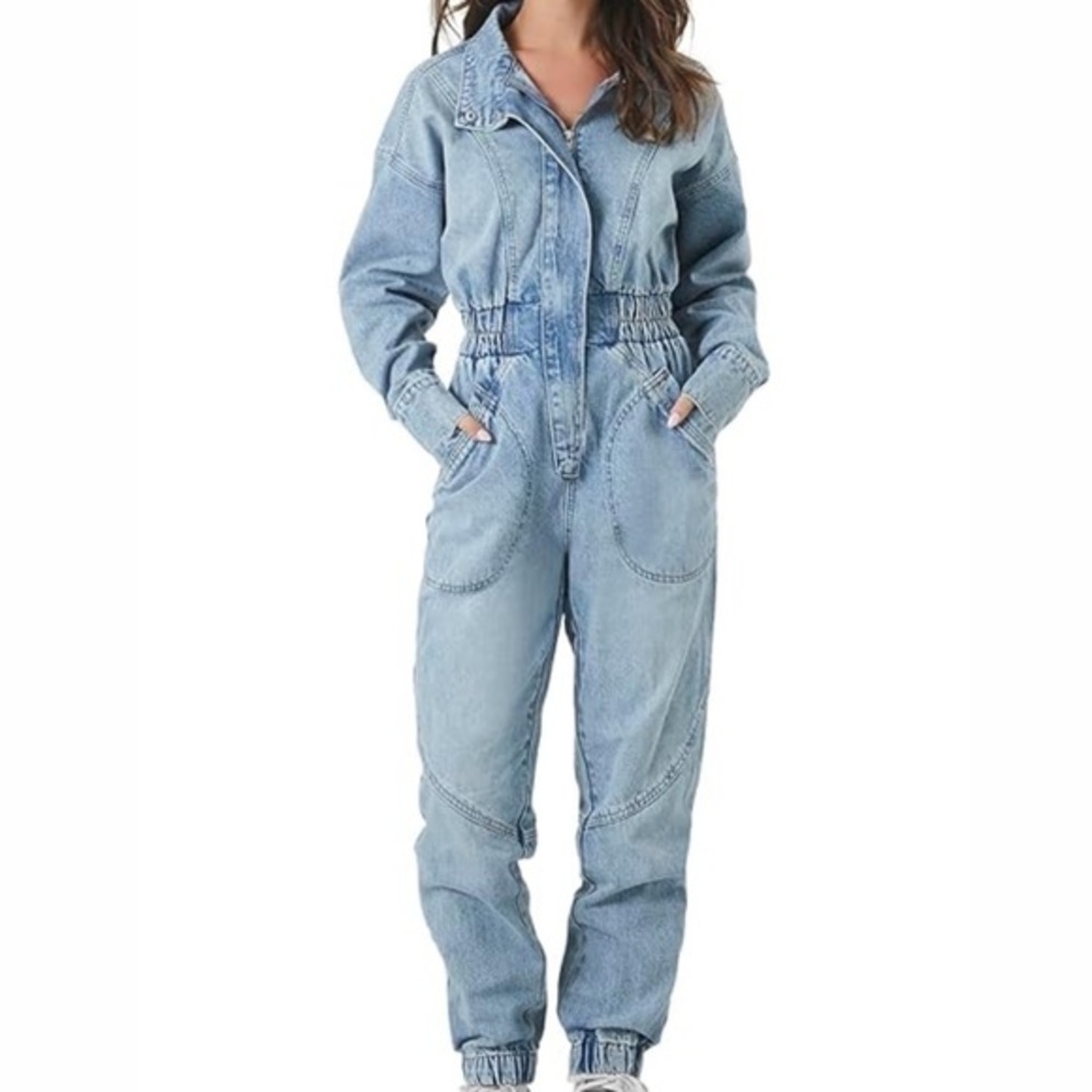 Denim Jean Jumpsuit Funnel Neck Boiler Suit Oversized 3XL